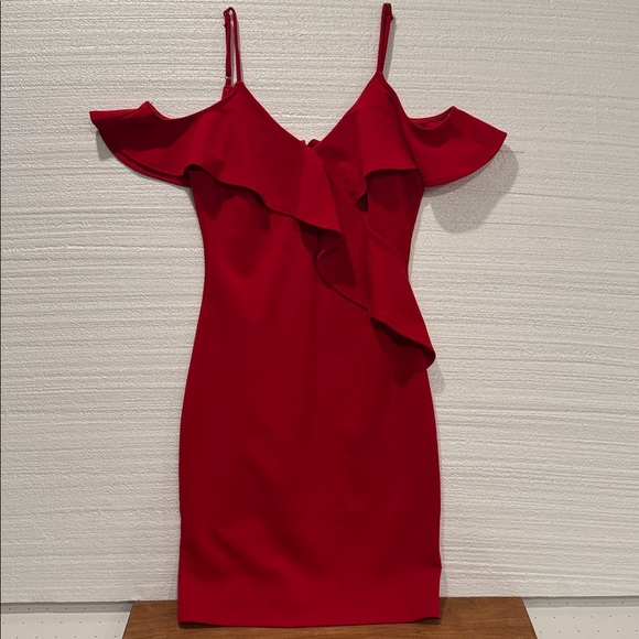 Chic Red Ruffle Mini Dress - Picture 1 of 7